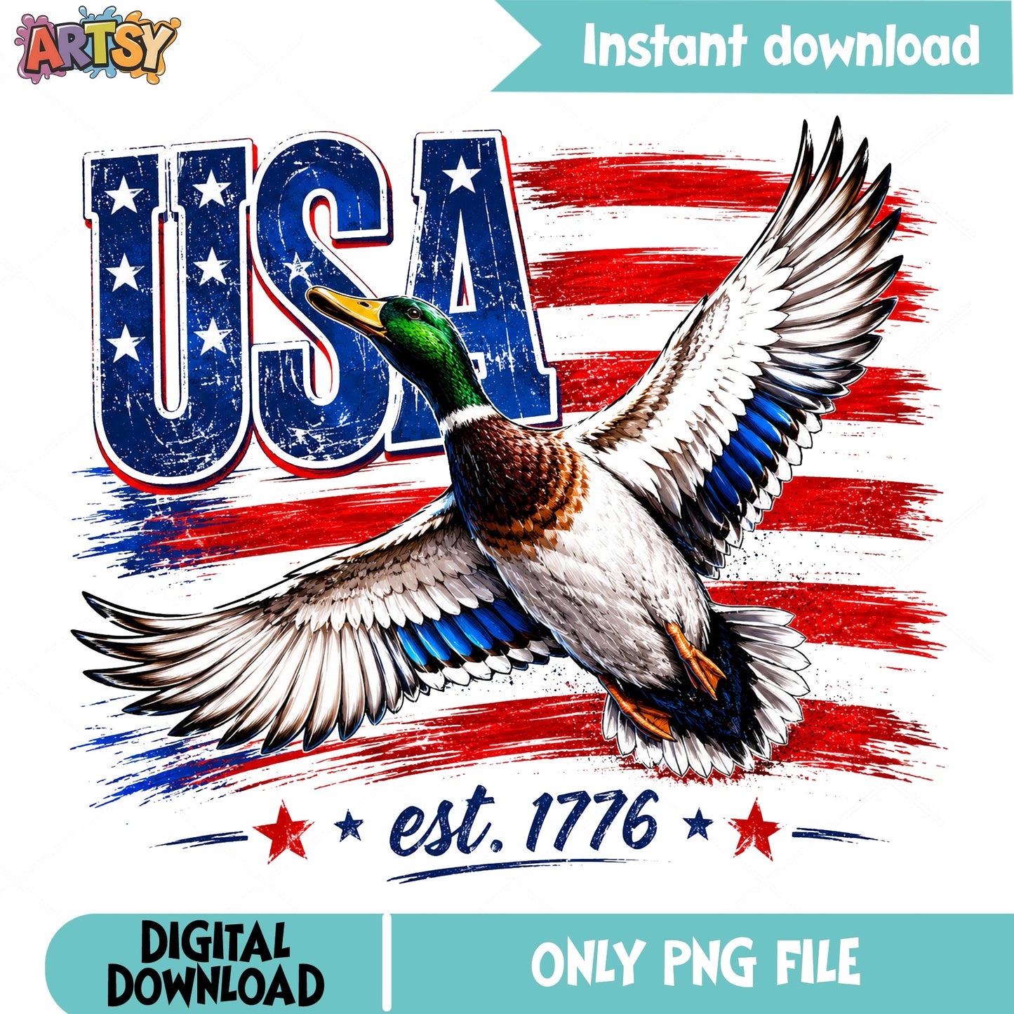 USA Mallard Duck Est 1776 PNG, 4th Of July Duck PNG, Patriotic PNG