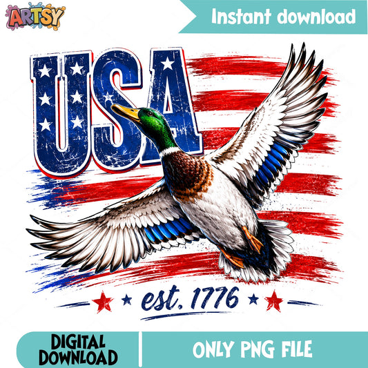 USA Mallard Duck Est 1776 PNG, 4th Of July Duck PNG, Patriotic PNG