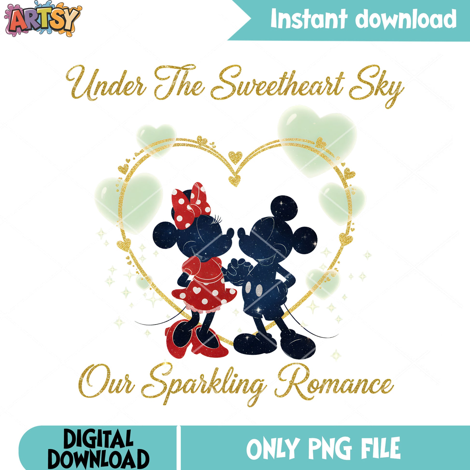 Under the sweetheart sky png, valentine vibe png, mickey and friends png