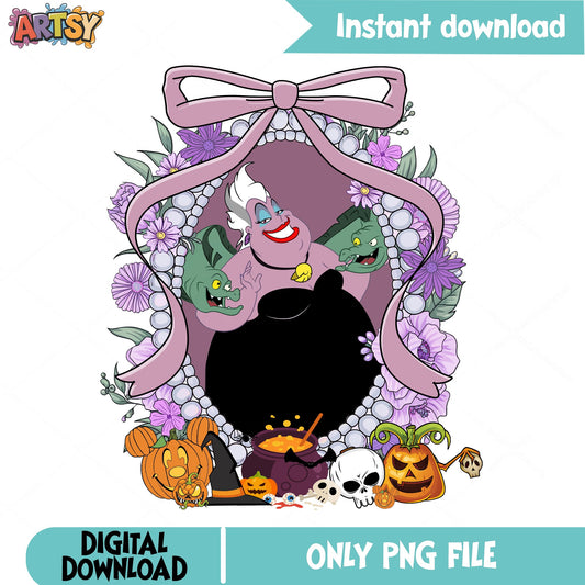 Ursula Halloween PNG, Disney Villain Floral PNG, Little Mermaid PNG
