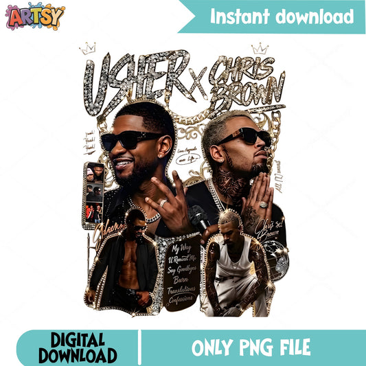 Usher X Chris Brown PNG, Rap Hip Hop Bootleg PNG, Retro PNG