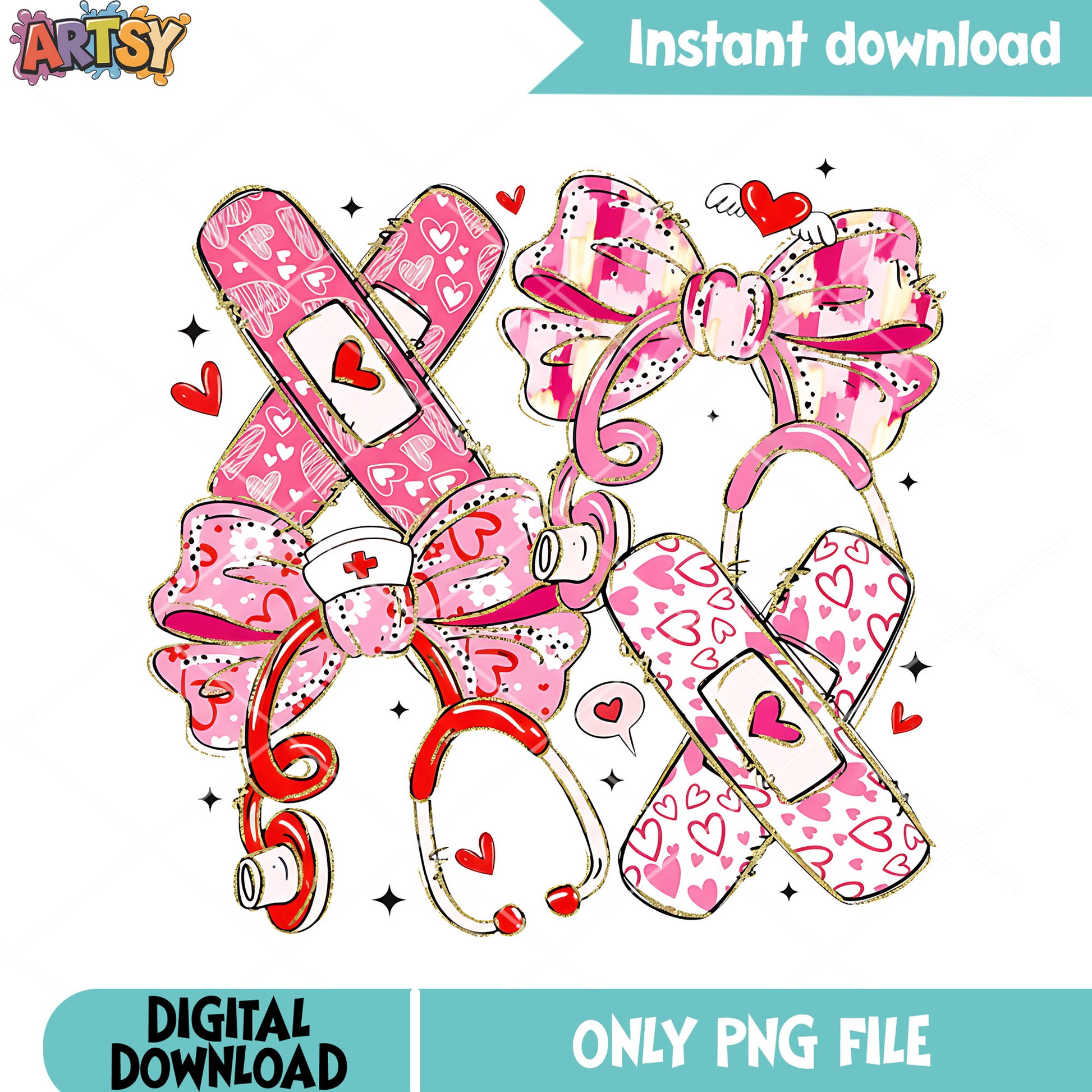 Valentine bandage png,pink cute things png, lovely valentine png