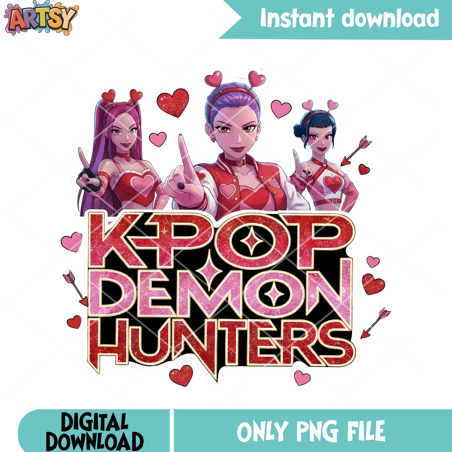 Valentine bands huntrix poster png, valentines day png, huntrix girls png
