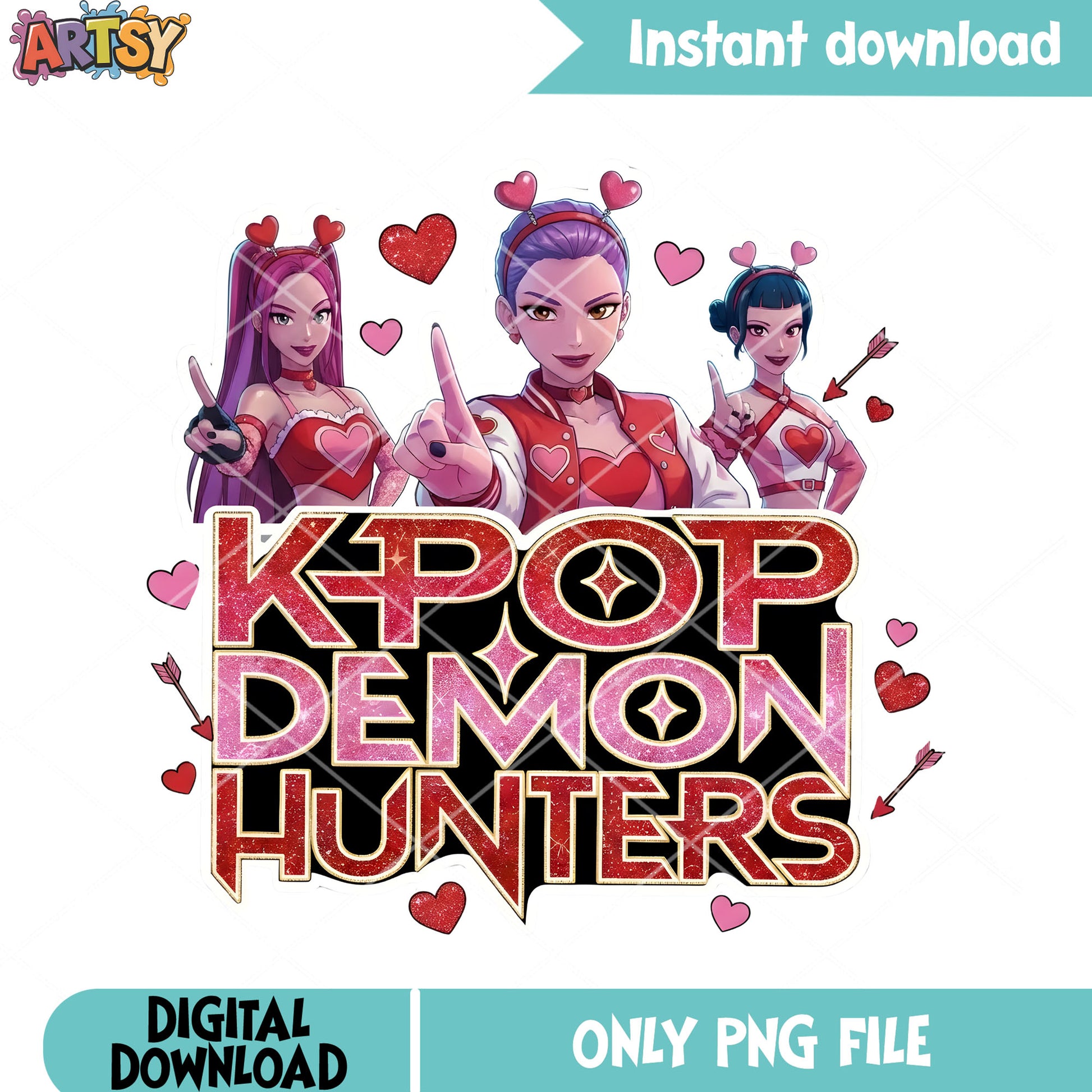 Valentine bands huntrix poster png, valentines day png, huntrix girls png