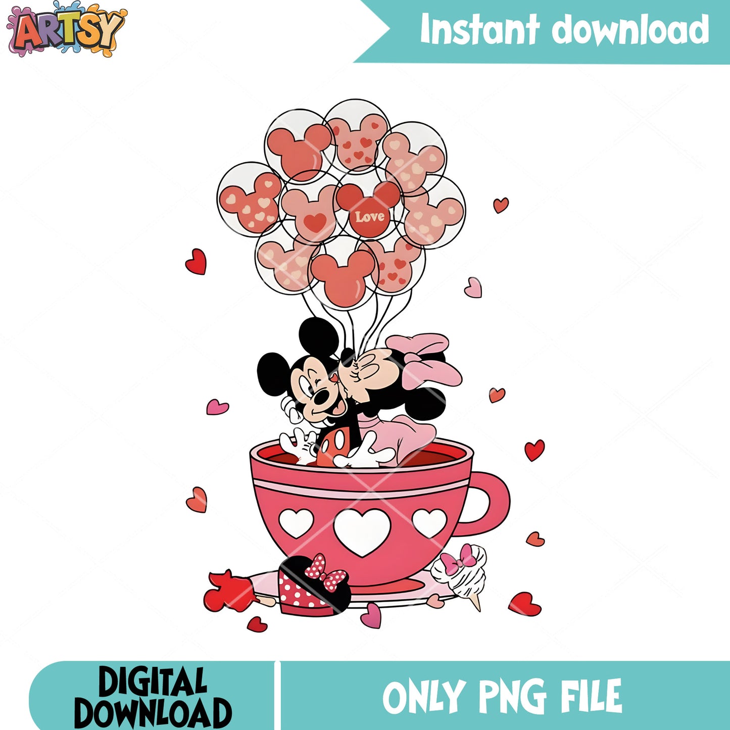 Valentine cup disney gifts png, minnie mouse png, disney valentine png