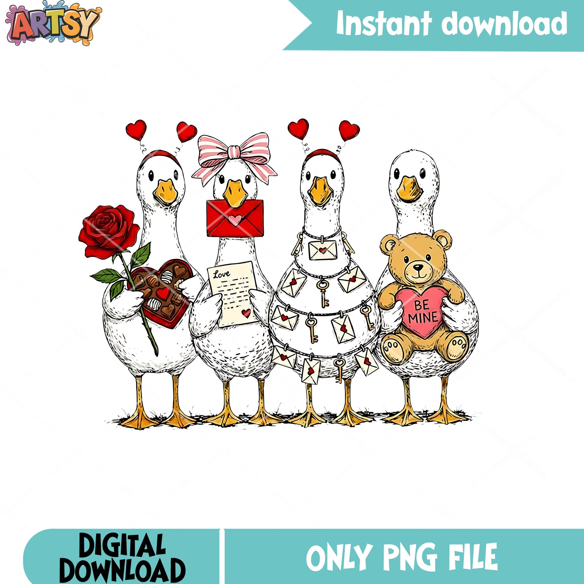 Valentine goose png,white duck​ png,valentine png