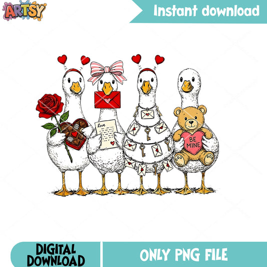 Valentine goose png,white duck​ png,valentine png