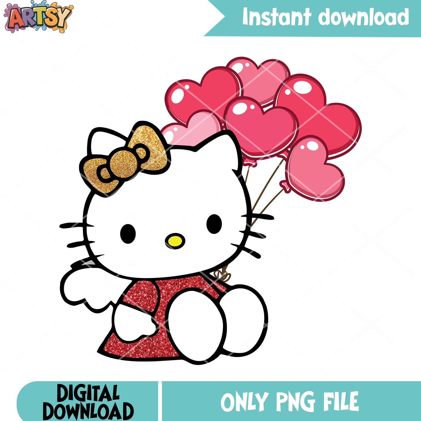 Valentine kitty balloon png, sanrio valentine png, hello kitty png