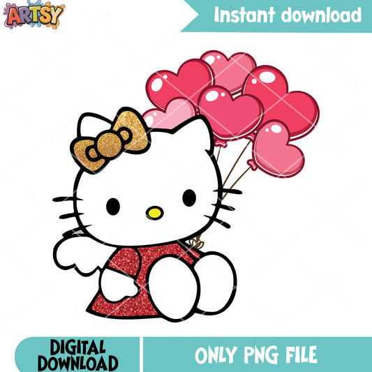 Valentine kitty balloon png, sanrio valentine png, hello kitty png