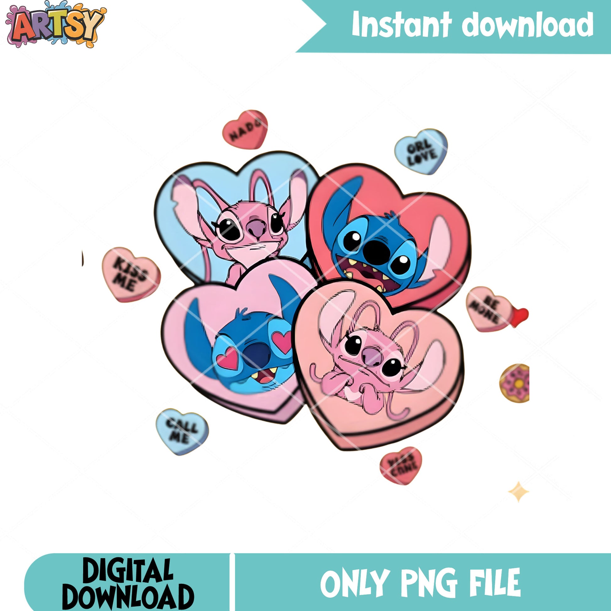 Valentine memories stitch png, valentine heart png, lilo and stitch png
