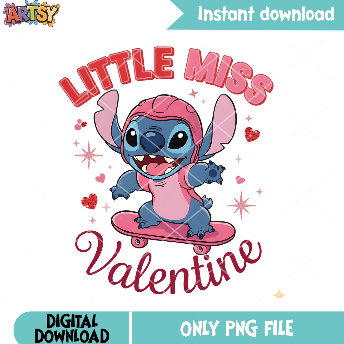Valentine miss stitch vibes png, disney valentine png, valentine vibes png