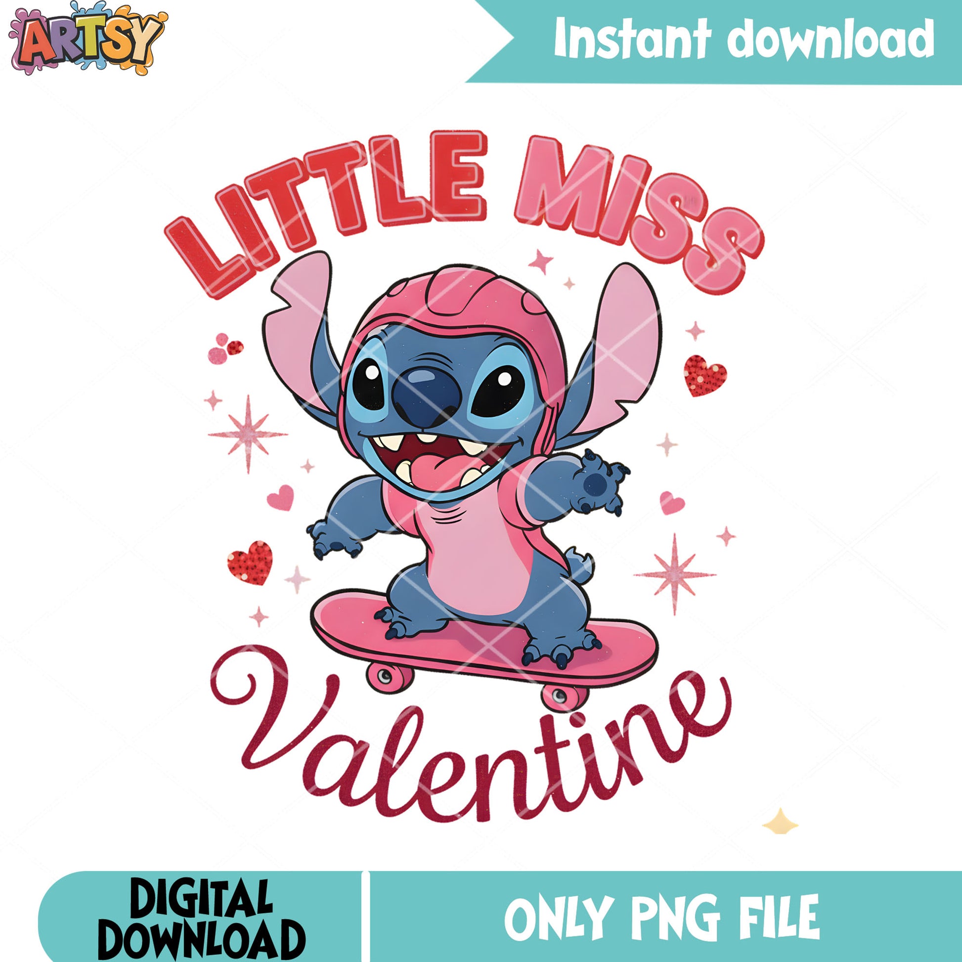 Valentine miss stitch vibes png, disney valentine png, valentine vibes png