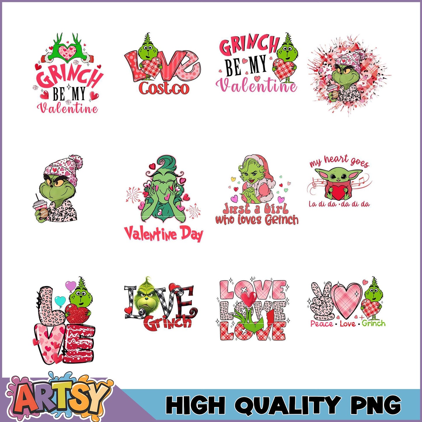 Valentines Day Grinch PNG Bundle High Quality Designs