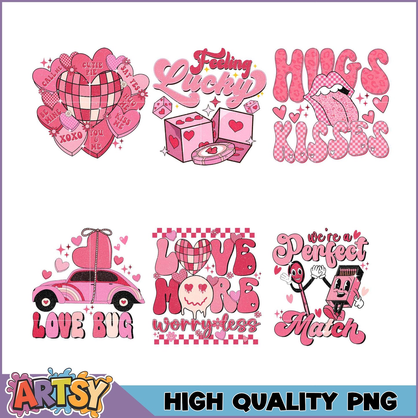 Valentines Day PNG Bundle Pink Retro Designs