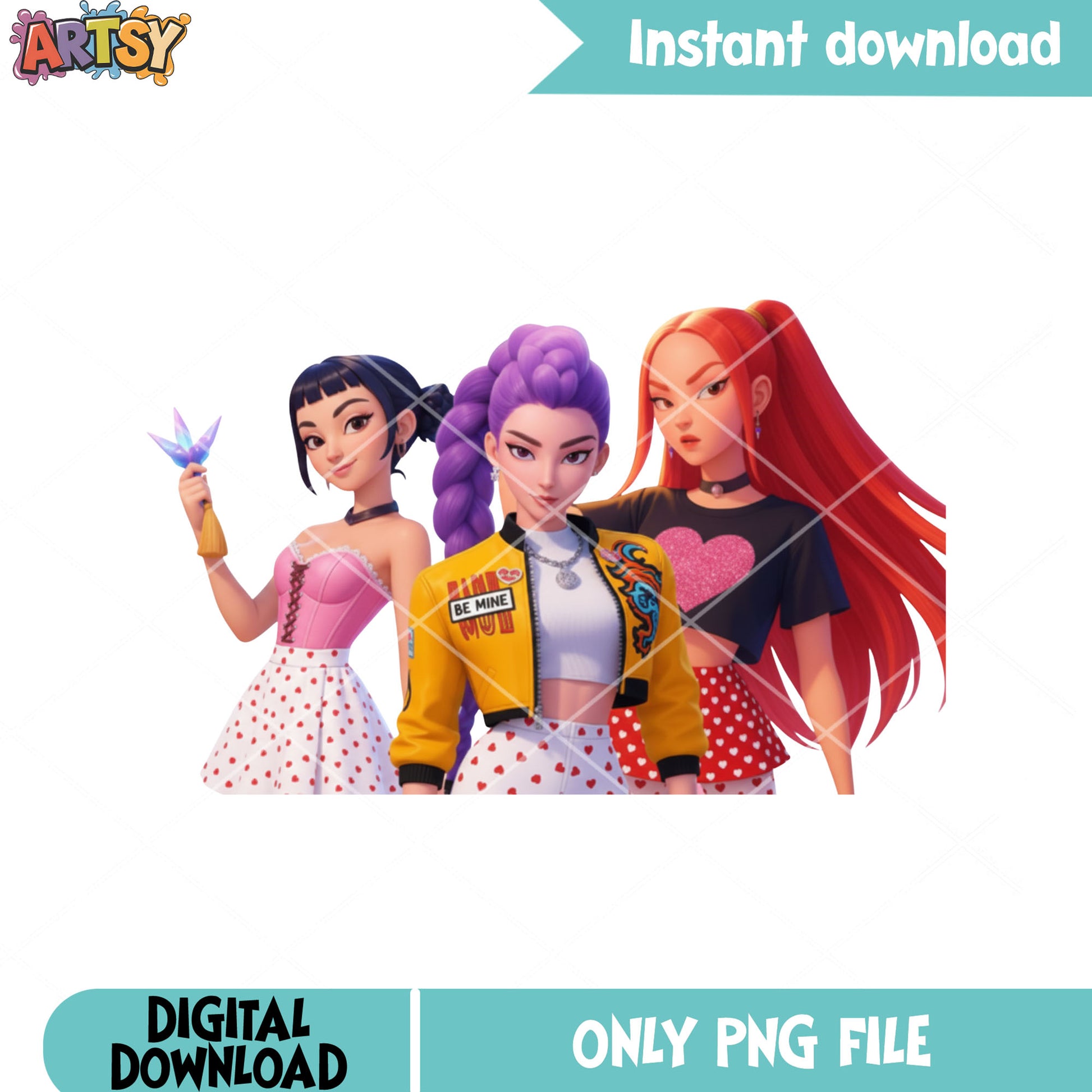 Valentines Rumi mira zoey png, valentines huntrix png, kpop movies png