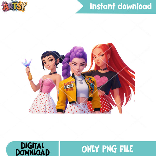 Valentines Rumi mira zoey png, valentines huntrix png, kpop movies png