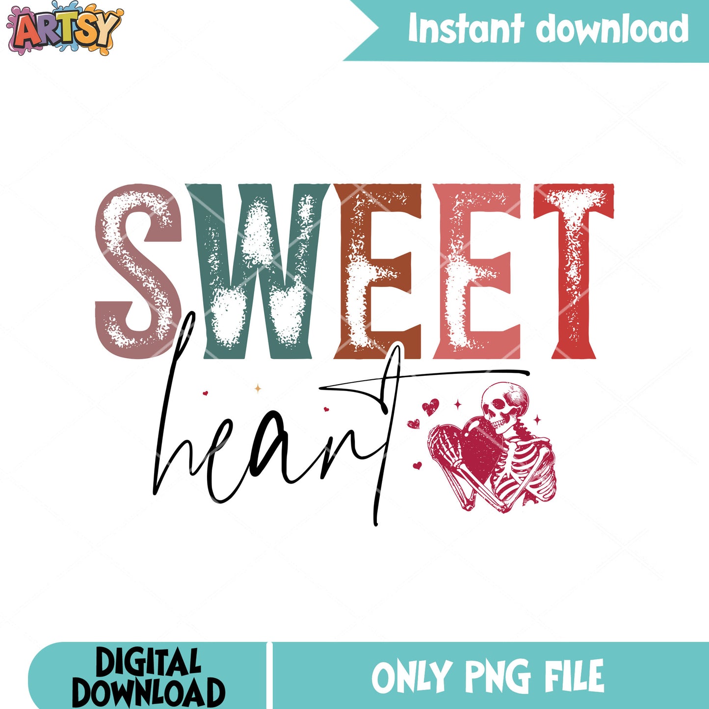 Valentine sweet heart poster skull png, valentine png, love vibes png