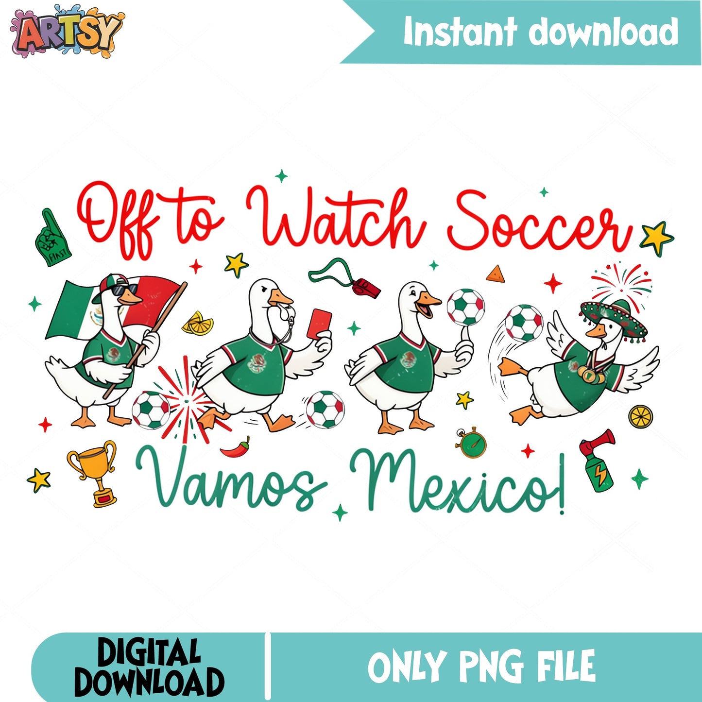 Vamos Mexico Soccer Duck PNG, Mexico Football PNG, Funny Duck PNG