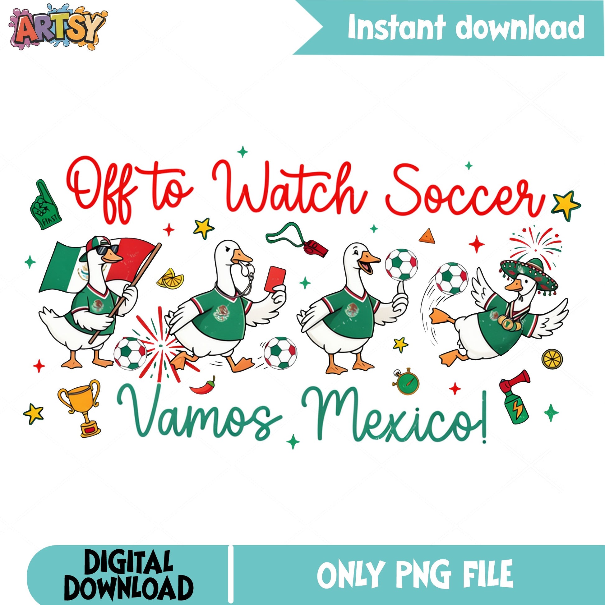 Vamos Mexico Soccer Duck PNG, Mexico Football PNG, Funny Duck PNG