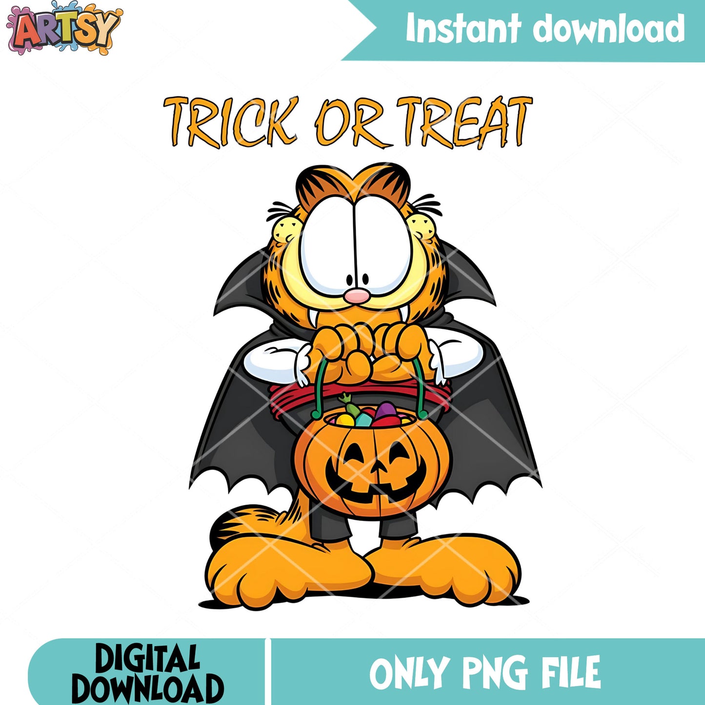 Vampire costume garfield png, trick or treat png, cartoon halloween png