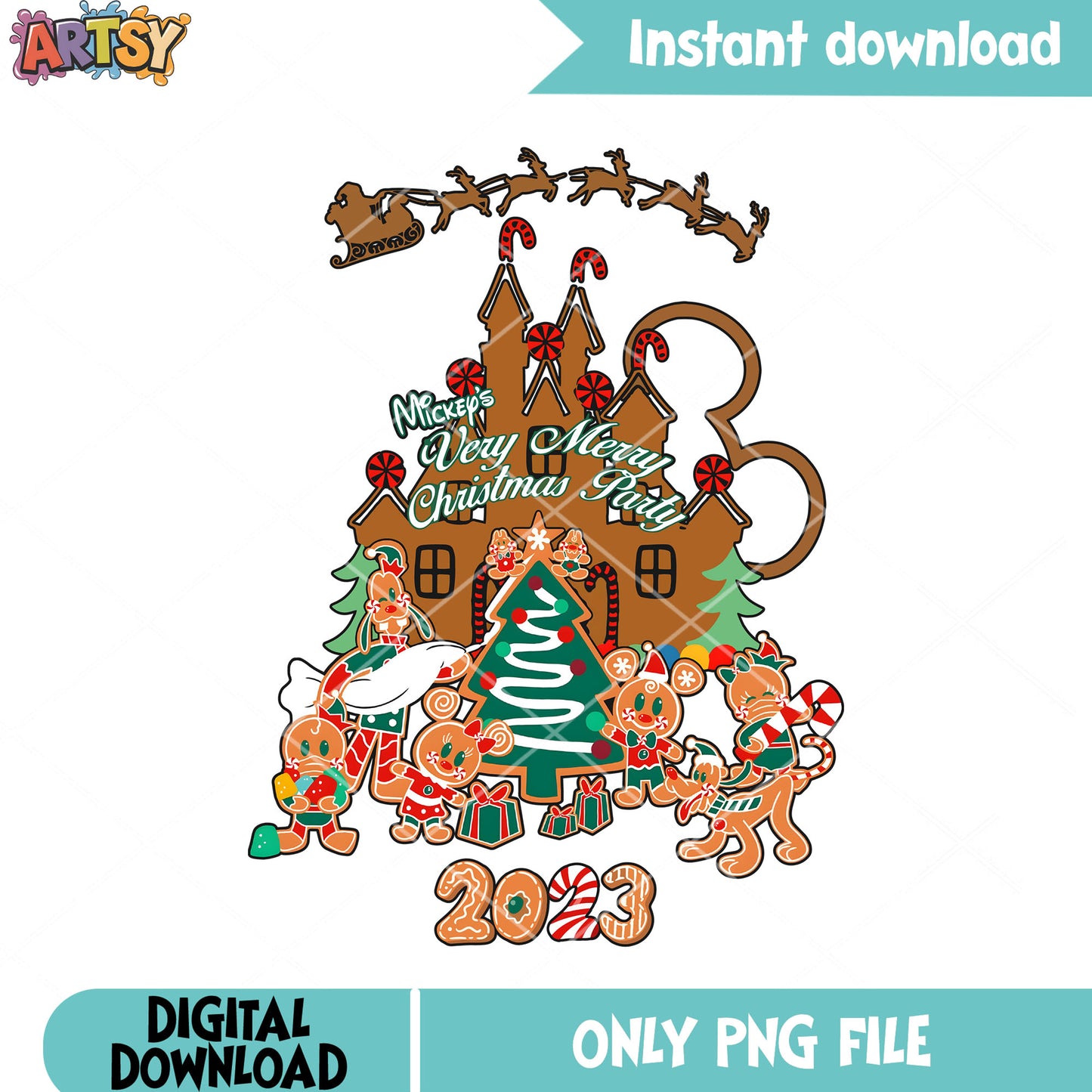 Very merry christmas party png, gingerbread png, disney castle png