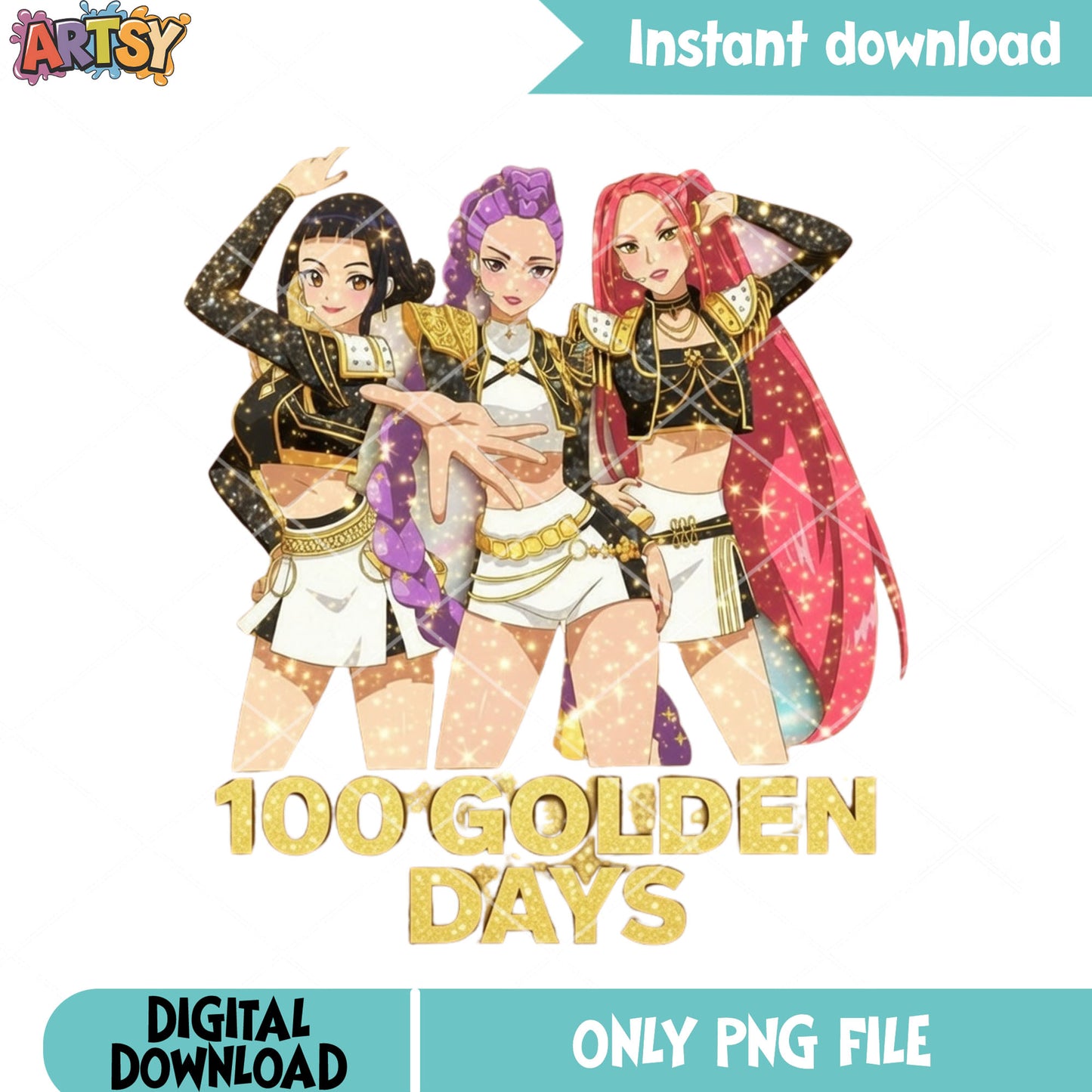 Vibes golden love kpop png, huntrix kpop png, 100 golden days png