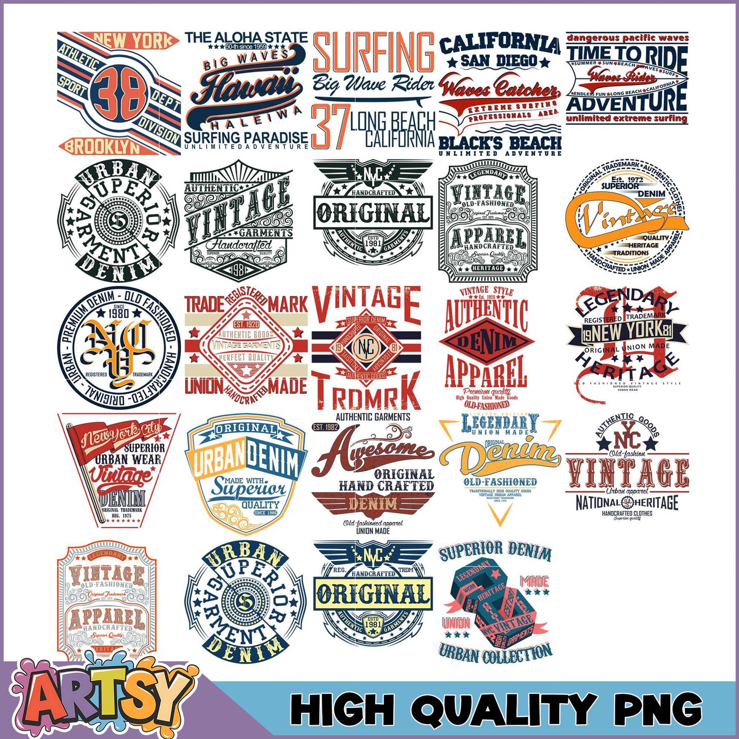 Vintage Apparel Design PNG Bundle High Quality