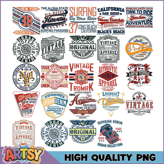 Vintage Apparel Design PNG Bundle High Quality