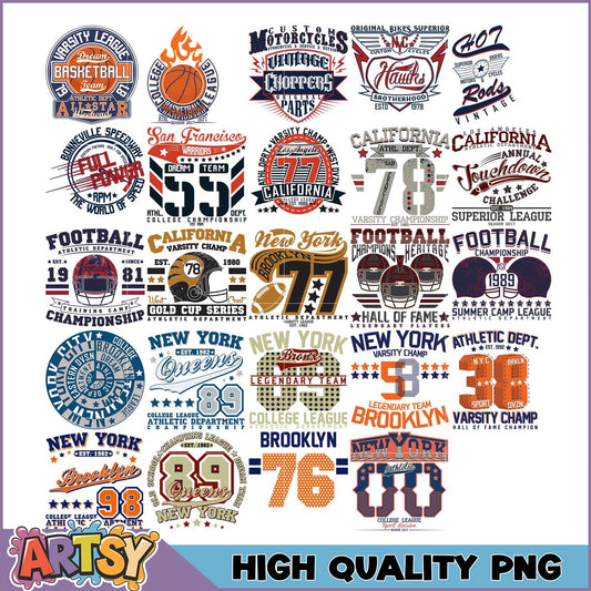 Vintage Sports Apparel PNG Bundle High Quality Designs