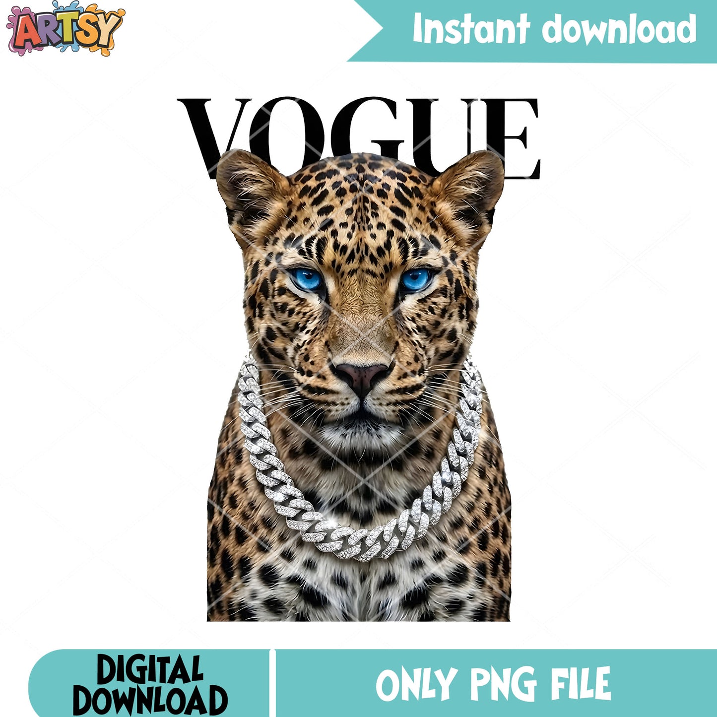 Vogue Leopard Design png, glam magazine png, leopard png