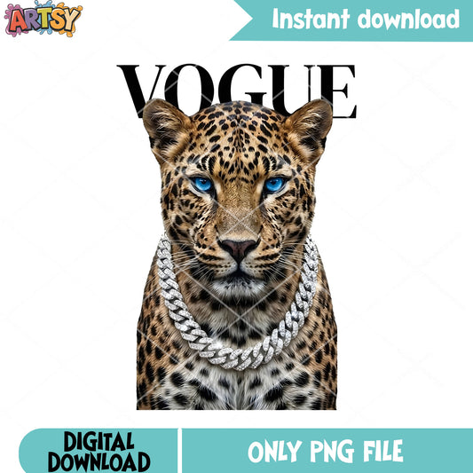 Vogue Leopard Design png, glam magazine png, leopard png