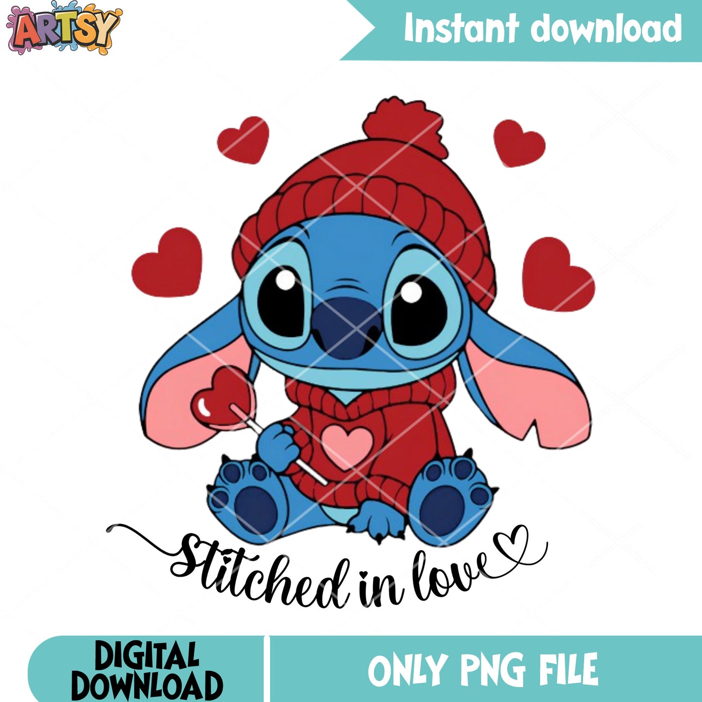 WInter vibes stitch valentines png, valentines png, lilo and stitch png