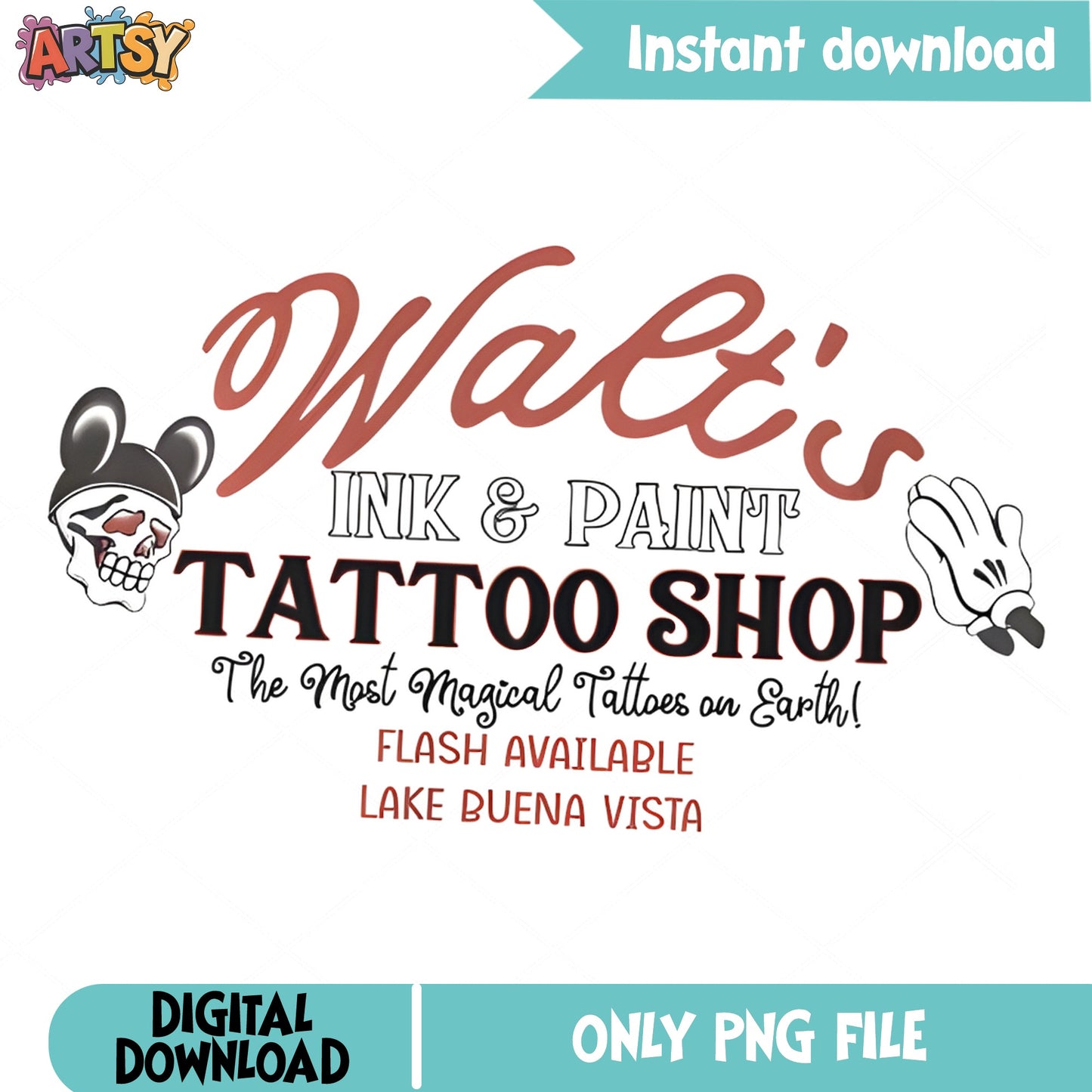 Walt's Ink And Paint Tattoo Shop PNG, Disney PNG, Mickey PNG