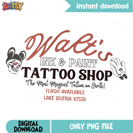 Walt's Ink And Paint Tattoo Shop PNG, Disney PNG, Mickey PNG