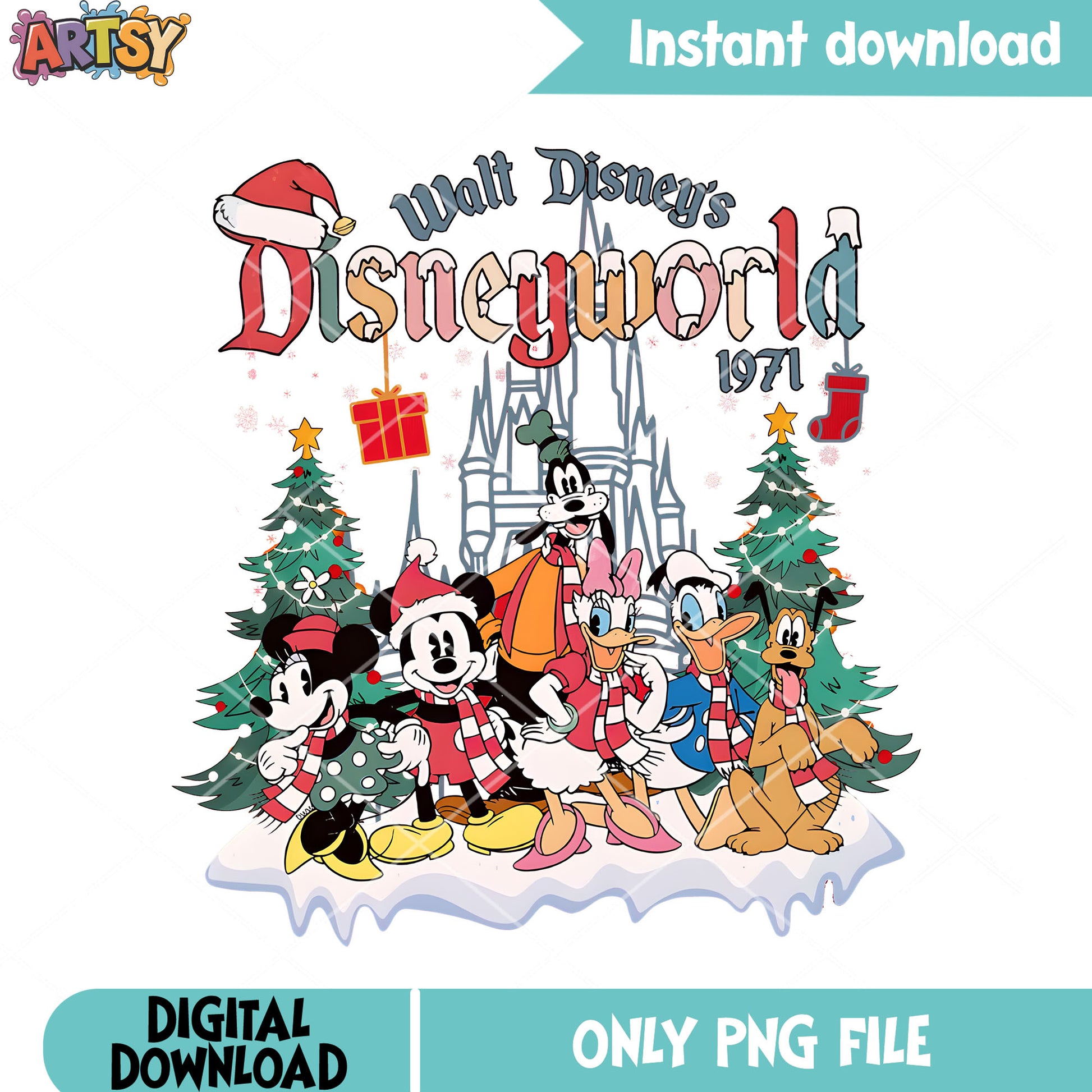 Walt disney 1971 christmas png, Disney worldpng, mickey and friends png