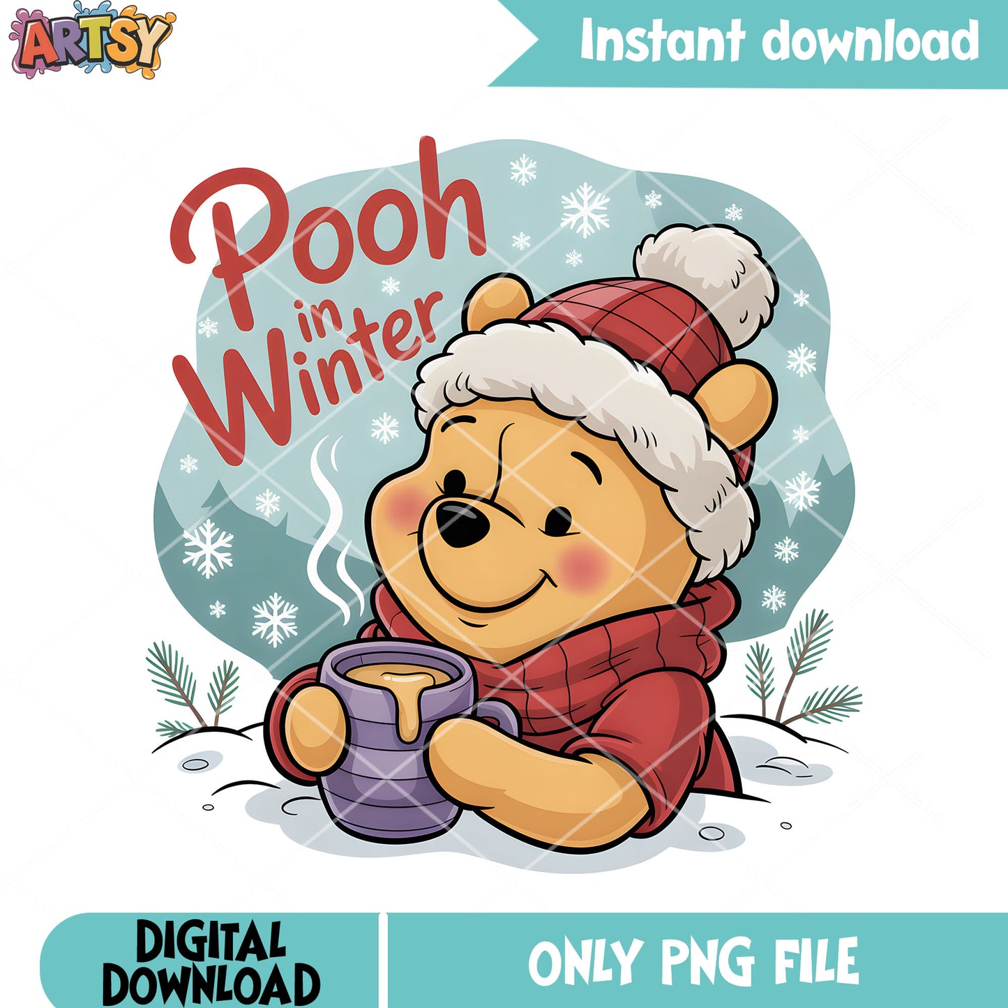 Warm winter pooh honey png, disney poster png, winnie the pooh png