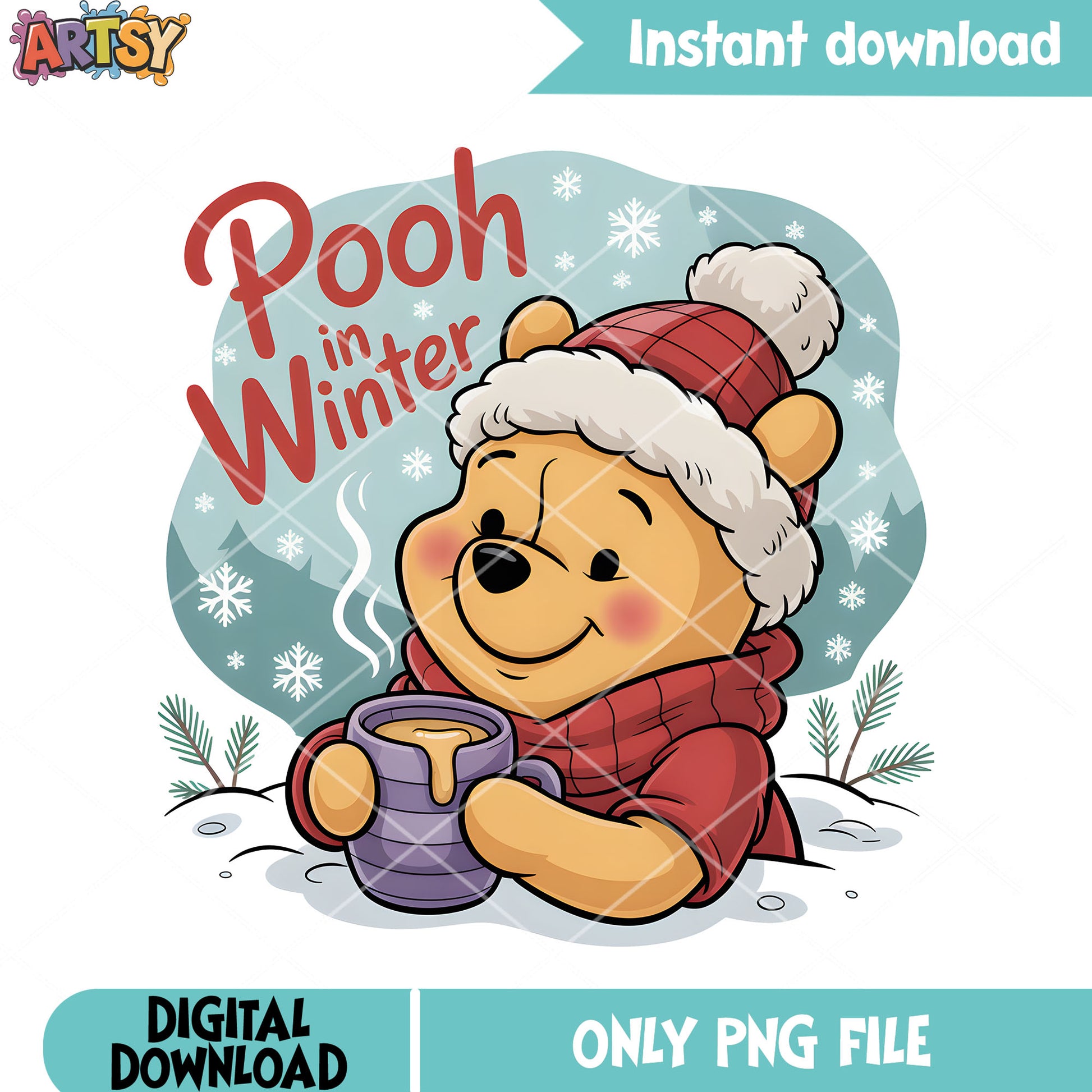 Warm winter pooh honey png, disney poster png, winnie the pooh png