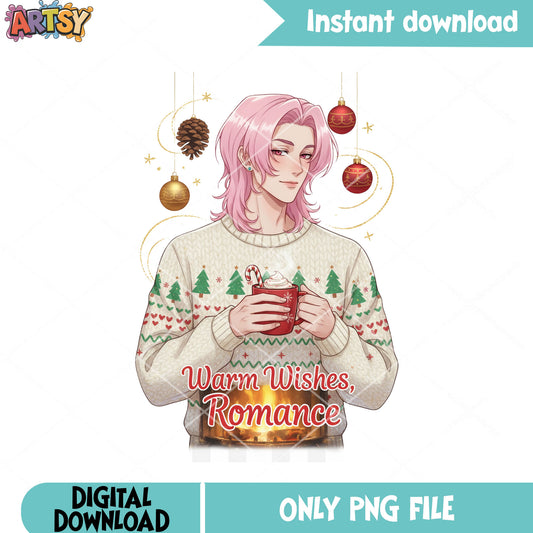 Warm wishes romance png, abby saja boys png, chrismas decor png