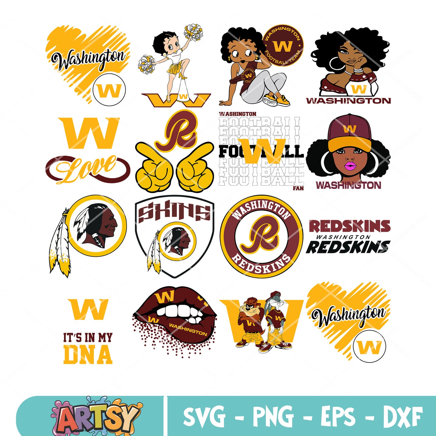 Washington football team bundle svg, taz bundle svg, bugs bunny bundle svg