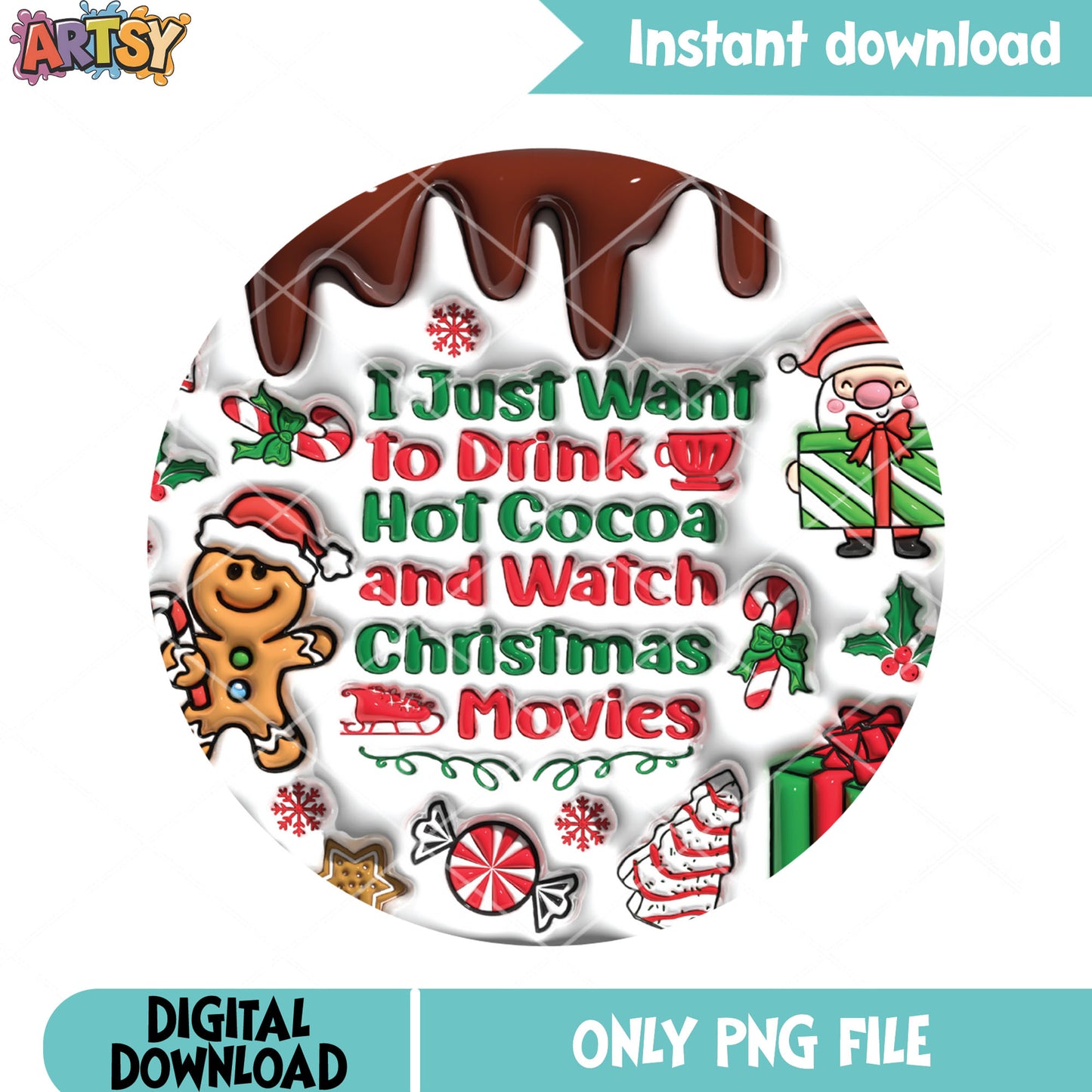 Watch christmas movie png, white background png, gingerbread santa png