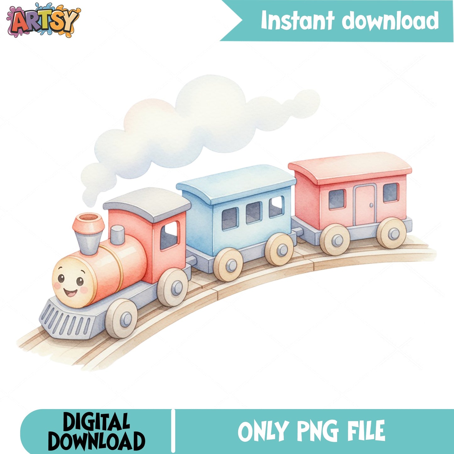 Watercolor Toy Train Clipart PNG, Cute Kids Train PNG, Baby Shower PNG