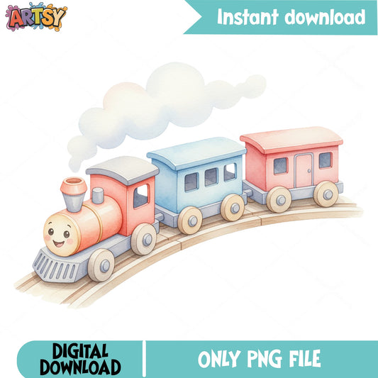 Watercolor Toy Train Clipart PNG, Cute Kids Train PNG, Baby Shower PNG
