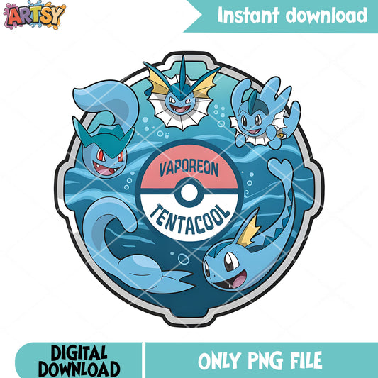 Water type pokemon poster png, pokemon ball png, nintendo switch png