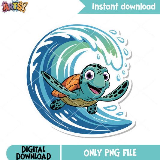 Wave sticker turtle png, crush turtle​ png, disney character png