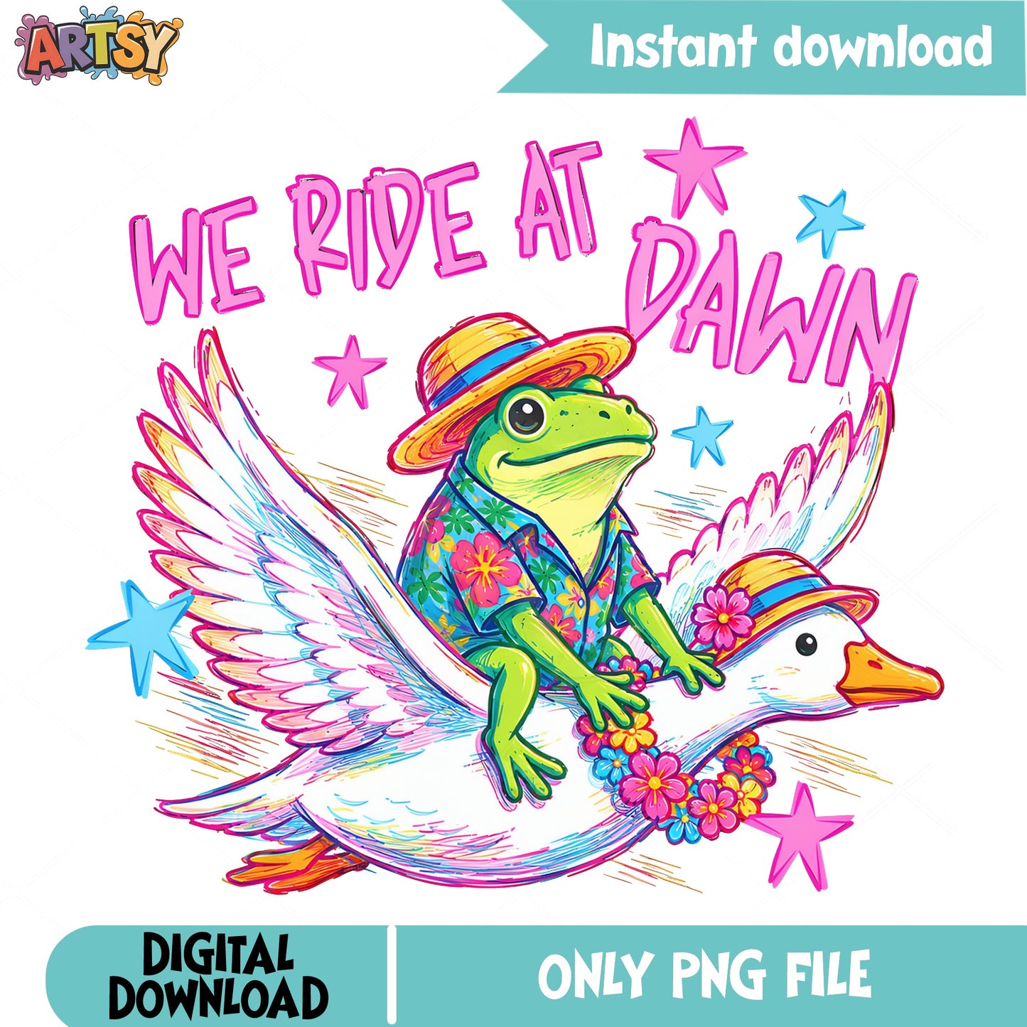 We Ride At Dawn Frog PNG, Funny Frog Riding Duck PNG, Meme PNG
