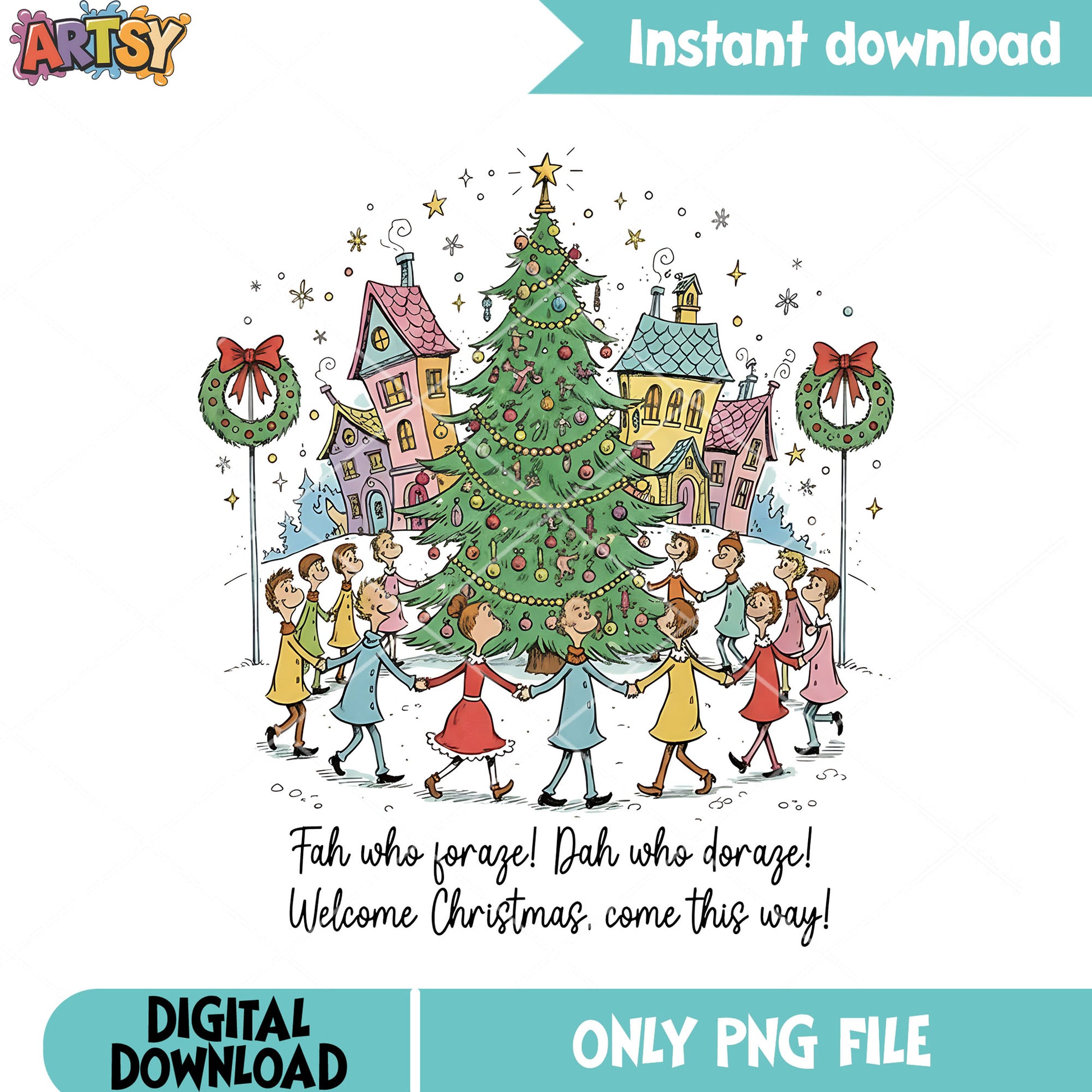 Welcome christmas come this way png, christmas png, christmas tree png