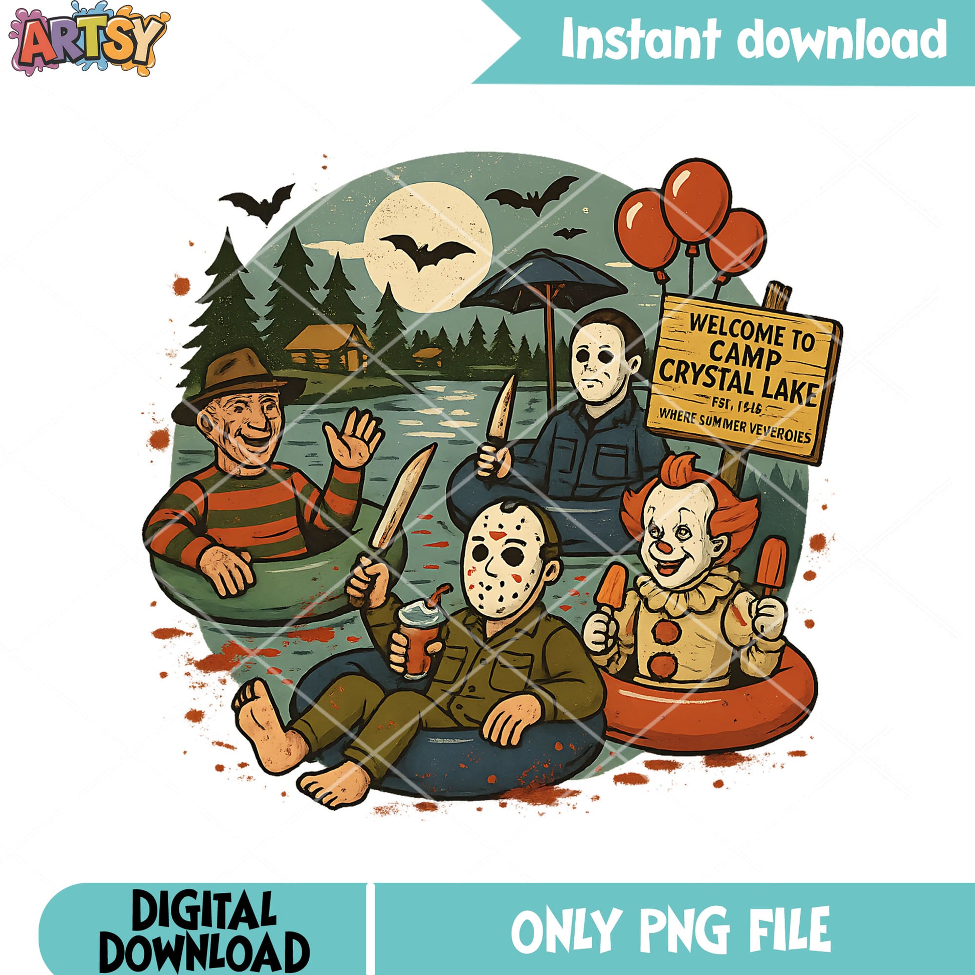 Welcom to camp crystal lake png, cute halloween png, full moon night png