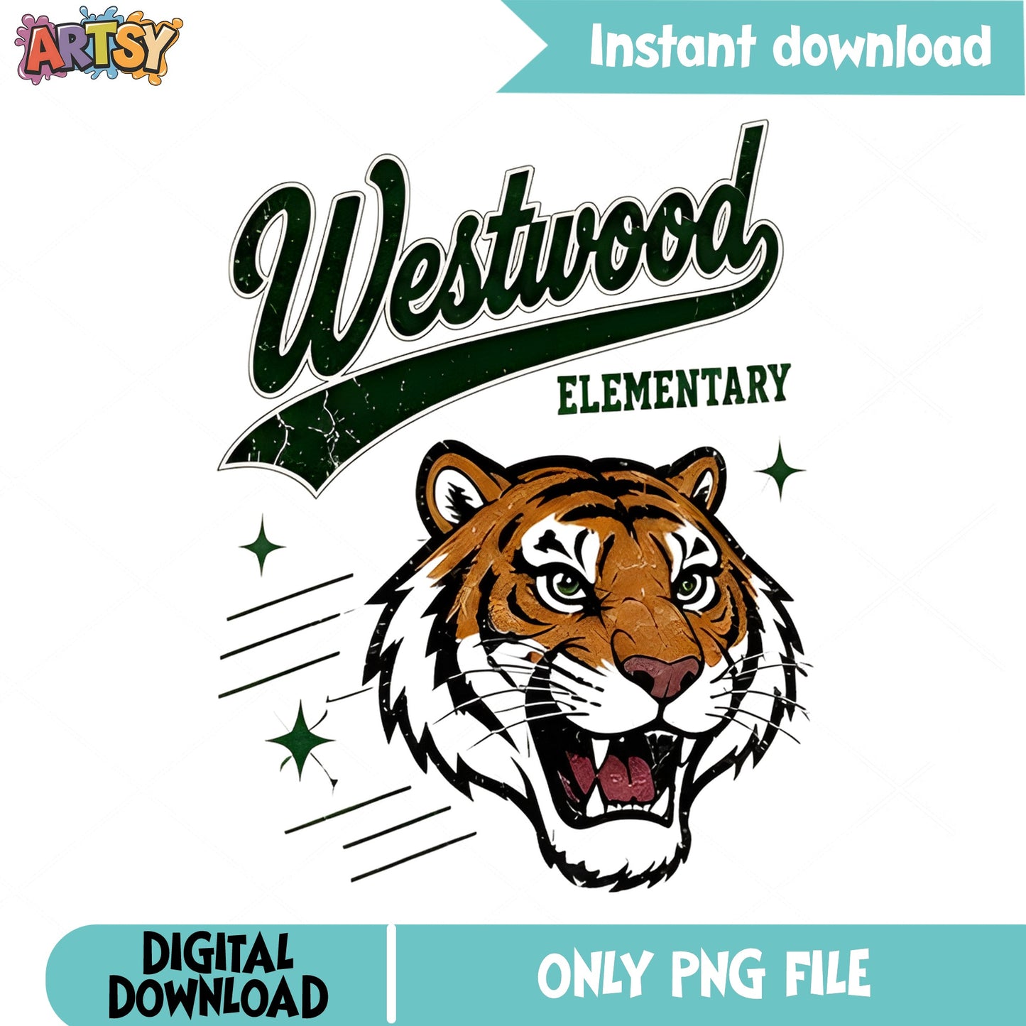 Westwood Elementary Tiger PNG, School Mascot PNG, Tiger Head PNG
