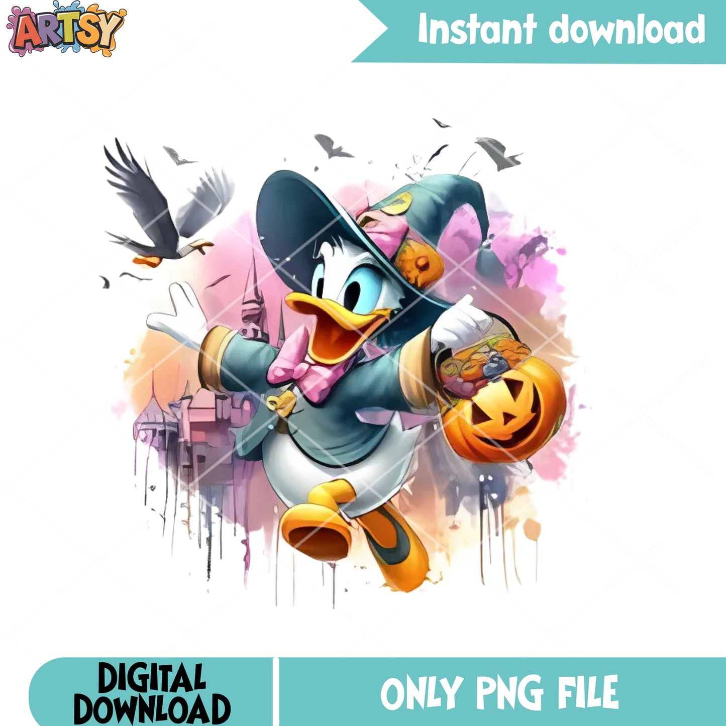 White Bird Daisy duck png, witch costume ​png, spooky castle png