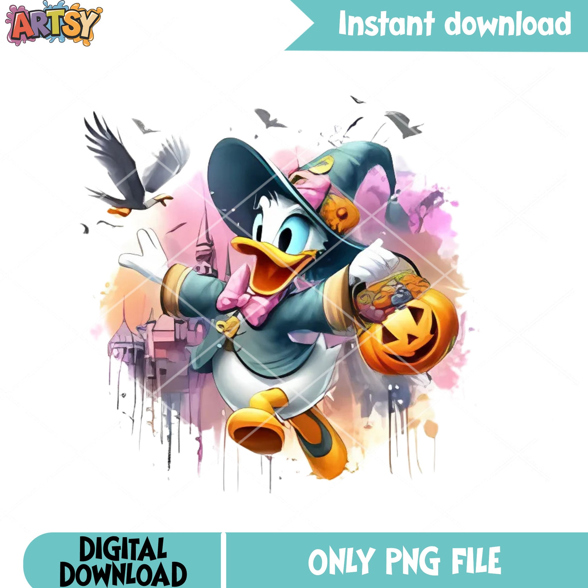 White Bird Daisy duck png, witch costume ​png, spooky castle png